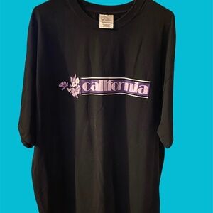 Port and Company California T-Shirt Tee Black Purple Graphic Print Size 2XL